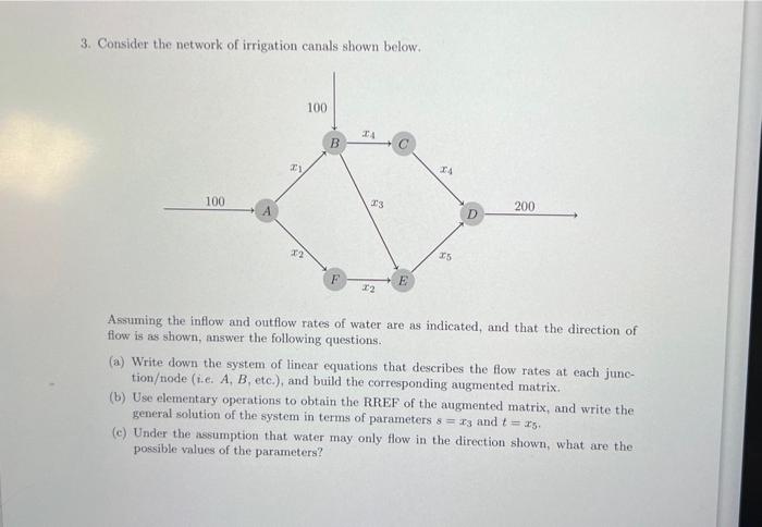 Solved 3 Consider The Network Of Irrigation Canals Shown Chegg Com