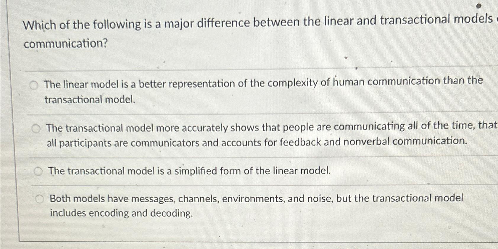 difference between linear interactive and transactional model of communication