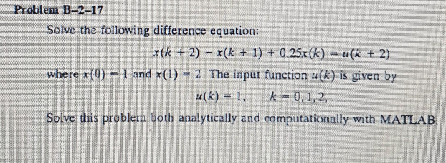 Solved Problem B-2-17 Solve The Following Difference | Chegg.com