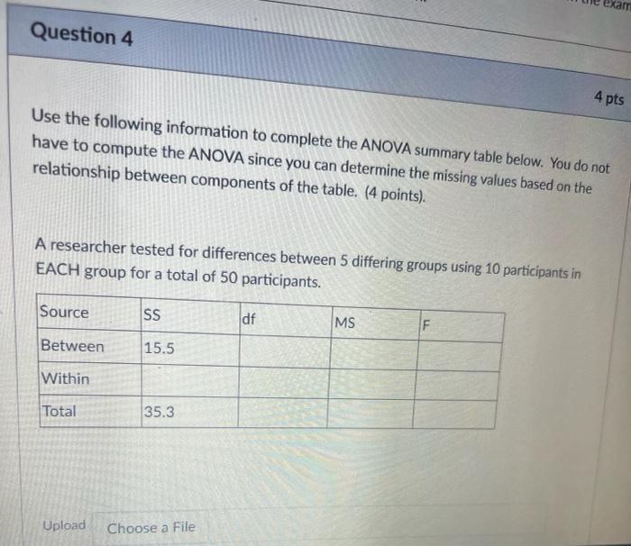 Solved exam Question 4 4 pts Use the following information | Chegg.com