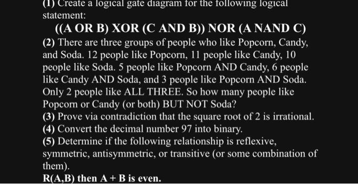 Solved (1) Create a logical gate diagram for the following | Chegg.com