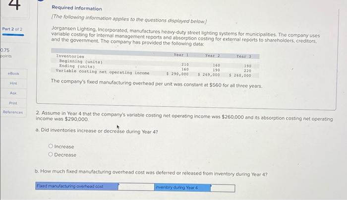 Solved 4 Part 2 of 2 Required information (The following | Chegg.com