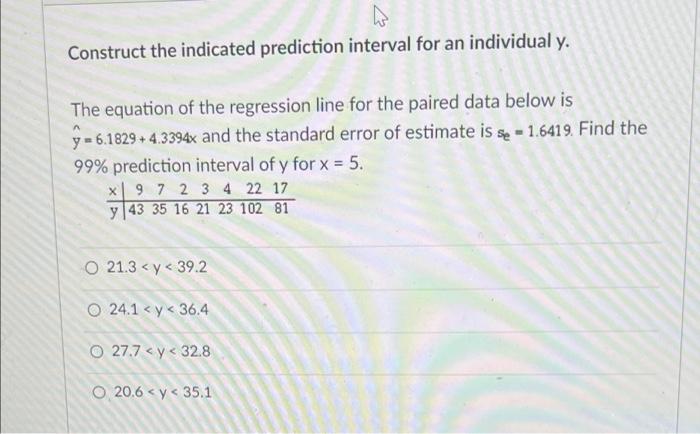 Solved Construct the indicated prediction interval for an | Chegg.com