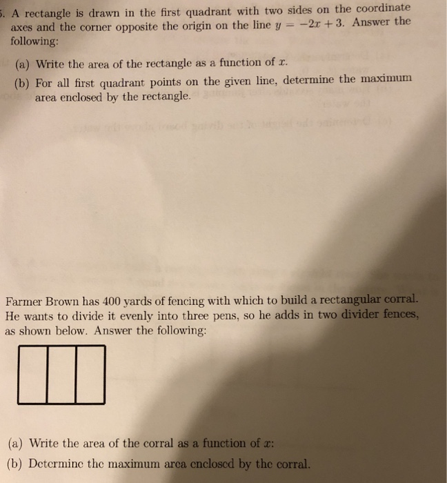 Solved 5. A rectangle is drawn in the first quadrant with | Chegg.com