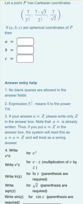 Solved Let a point P has Cartesian coordinates 7 7.83 7 23 | Chegg.com