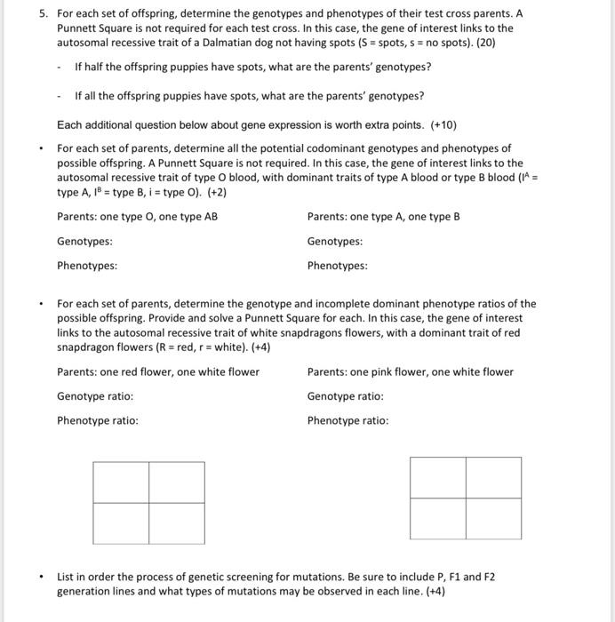 Solved 5. For each set of offspring, determine the genotypes | Chegg.com