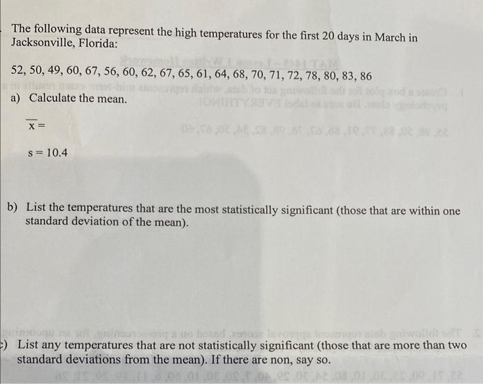 Solved The following data represent the high temperatures | Chegg.com
