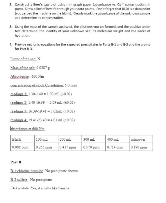 2 Construct A Beers Law Plot Using Mm Graph Paper 6482