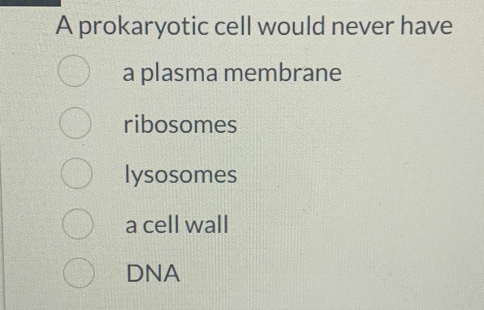 Solved A prokaryotic cell would never havea plasma | Chegg.com