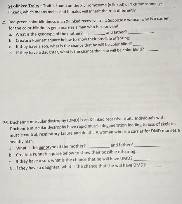 Solved Sex-linked Traits - Trait Is Found On The X | Chegg.com