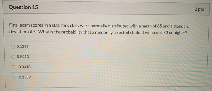 Solved Question 15 2 pts Final exam scores in a statistics | Chegg.com