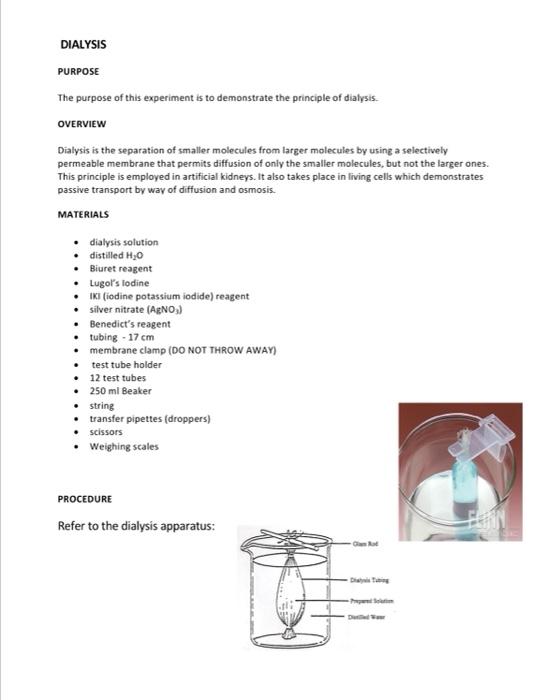 purpose of dialysis tubing experiment