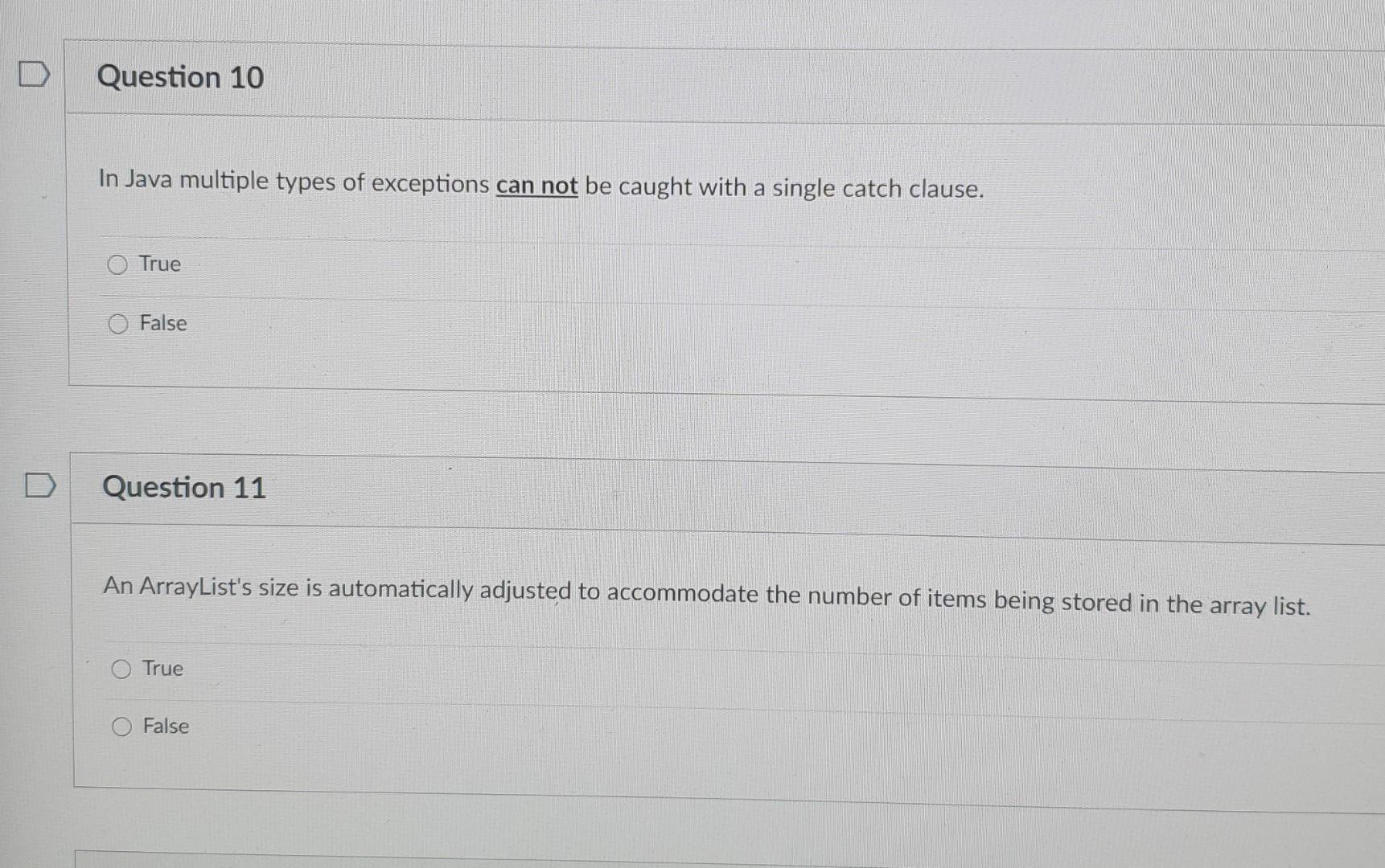 Solved Question 10 In Java multiple types of exceptions can | Chegg.com