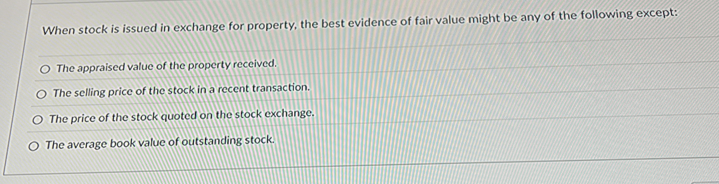 Solved When stock is issued in exchange for property, the | Chegg.com