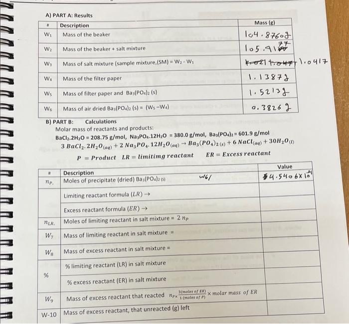 Solved A) PART A: Results B) PART B: Calculations Molar Mass | Chegg.com