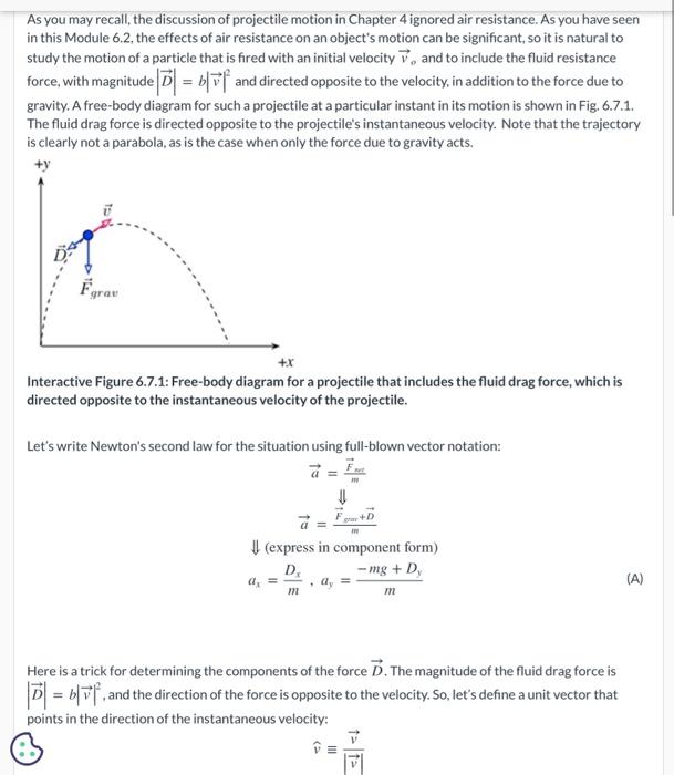 Solved As you may recall, the discussion of projectile | Chegg.com