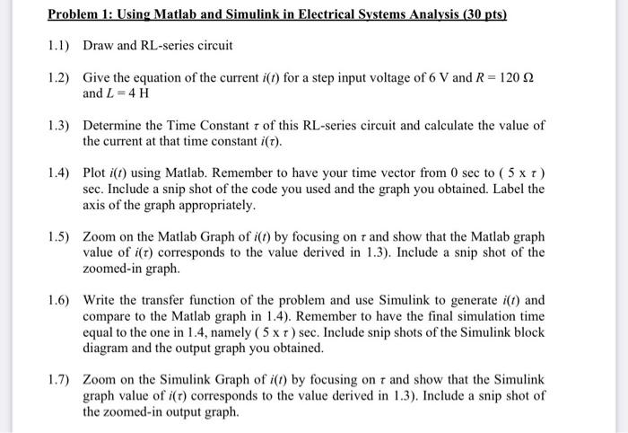 Solved Problem 1: Using Matlab and Simulink in Electrical | Chegg.com