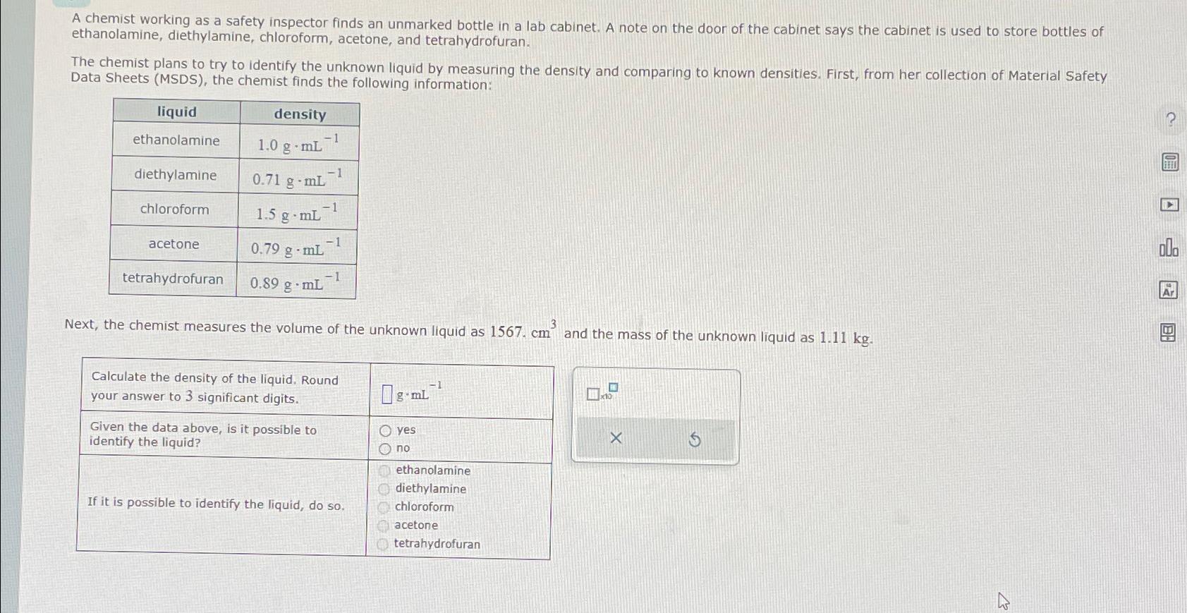 Solved A chemist working as a safety inspector finds an
