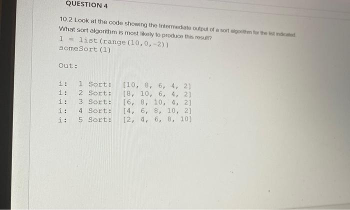 Solved QUESTION 4 10.2 Look at the code showing the | Chegg.com