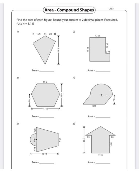 Solved Area - Compound Shapes L153 Find the area of each | Chegg.com