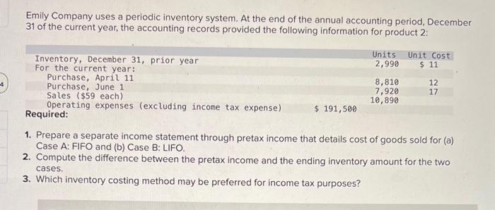 Solved Emily Company uses a periodic inventory system. At | Chegg.com