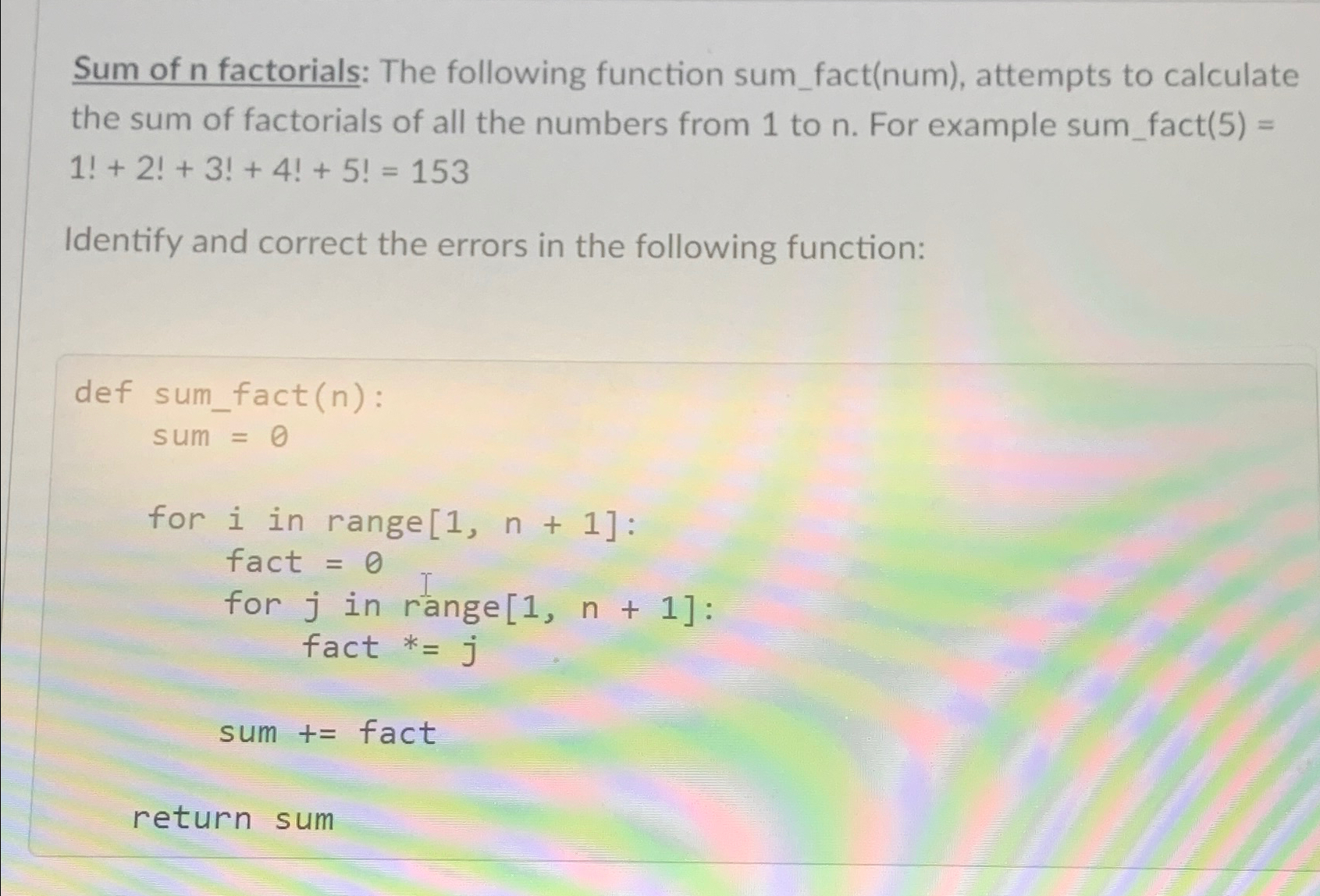 sum of factorials from 1 to n