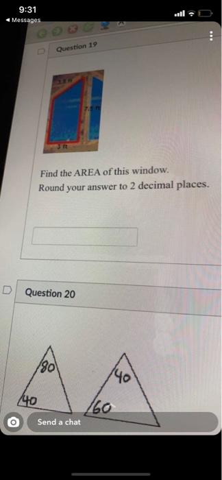 Solved 9:31 Messages . Question 19 Find the AREA of this | Chegg.com
