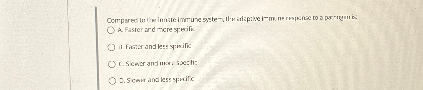 Solved Compared to the innate immune system, the adaptive | Chegg.com