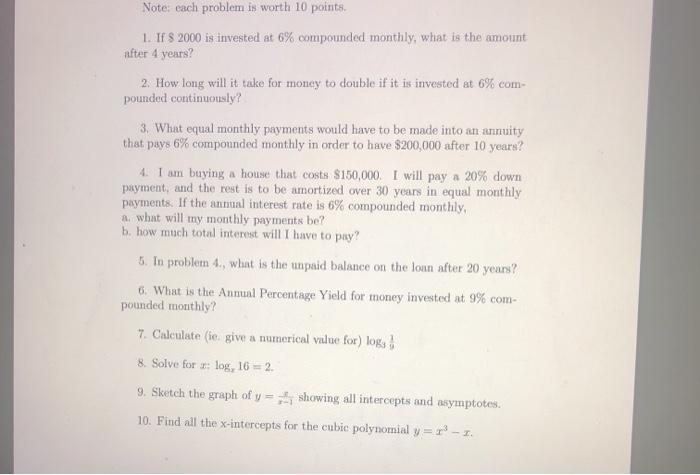 Solved Note: each problem is worth 10 points. 1. If S 2000 | Chegg.com