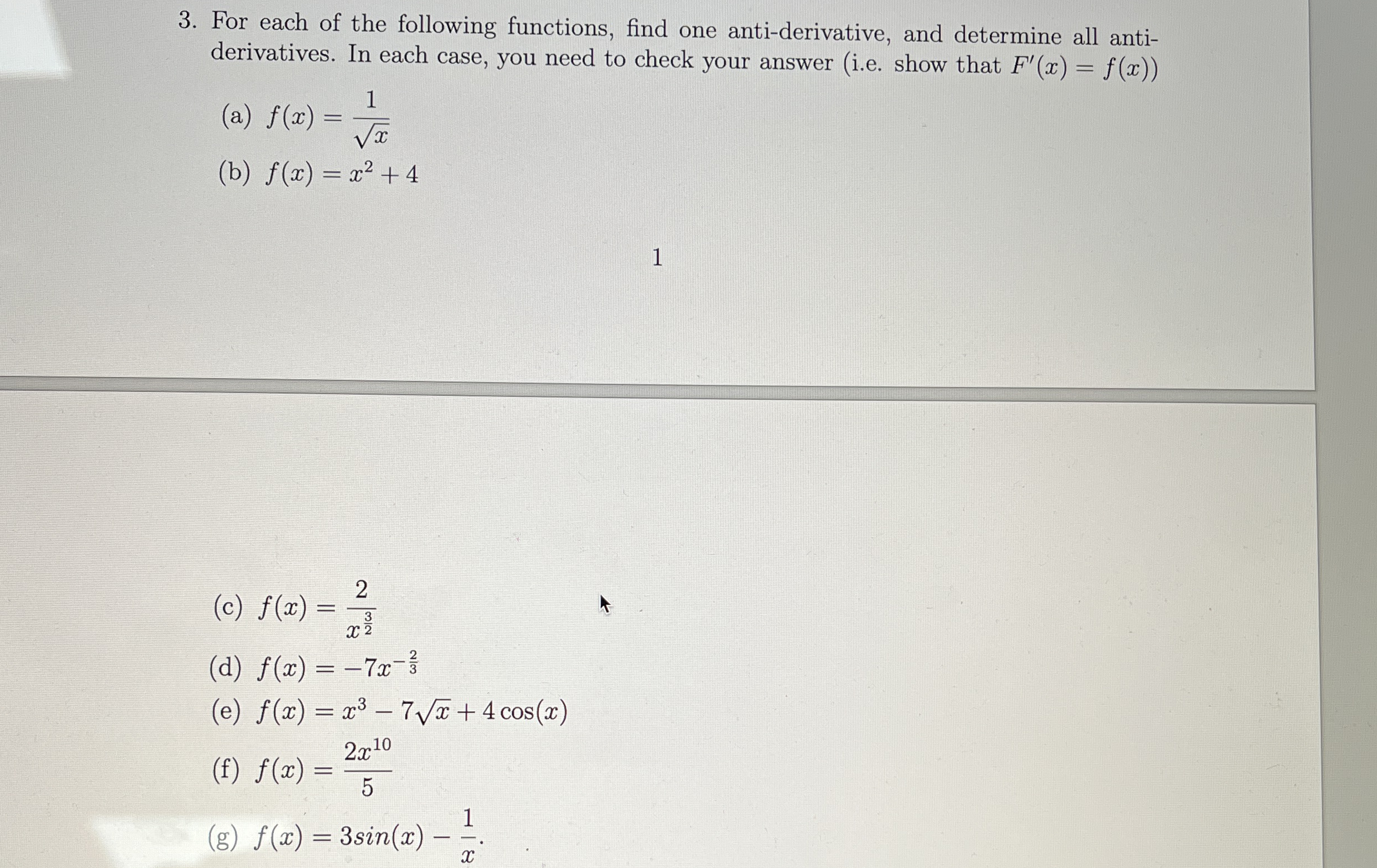 Solved For each of the following functions, find one | Chegg.com