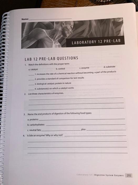 Solved Name: LABORATORY 12 PRE-LAB LAB 12 PRE-LAB QUESTIONS | Chegg.com