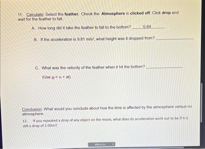 Solved B. If the acceleration is 9.81 m/s2, what height was | Chegg.com