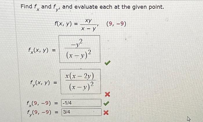 Solved Find fx and fy′ and evaluate each at the given point. | Chegg.com