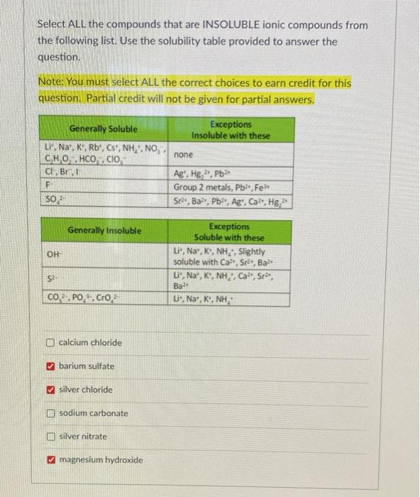 Solved Select All the compounds that are INSOLUBLE ionic | Chegg.com