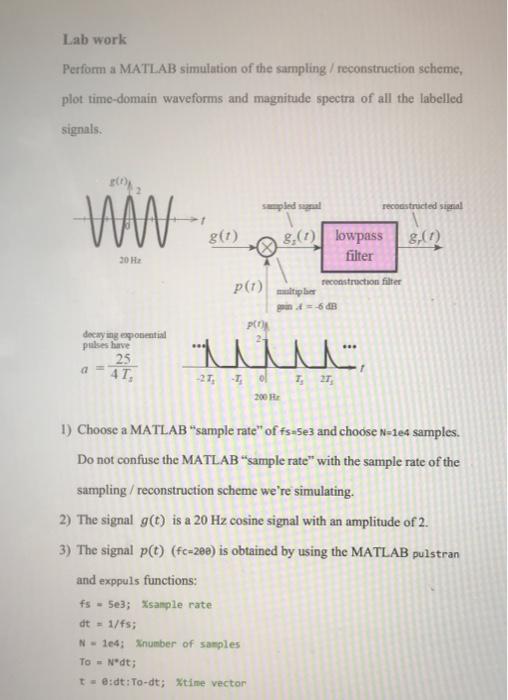 Lab work Perform a MATLAB simulation of the sampling