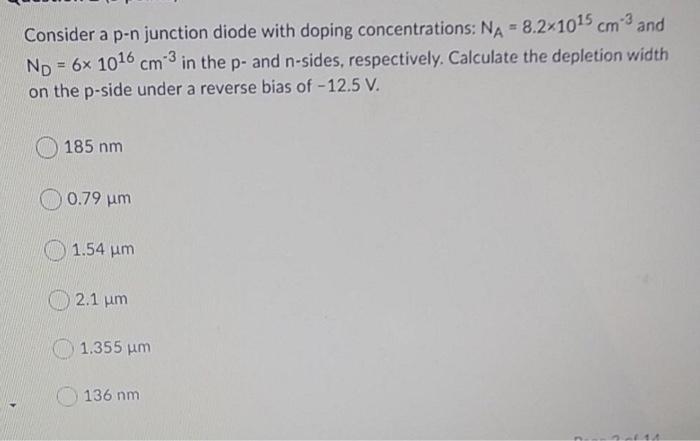 Solved Consider a p-n junction diode with doping | Chegg.com