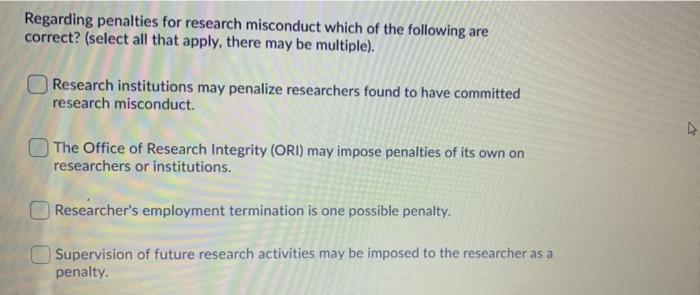 Solved Regarding penalties for research misconduct which of 