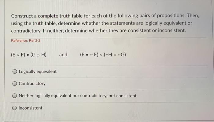 Solved Construct a complete truth table for each of the | Chegg.com
