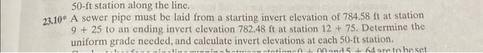 Solved A Sewer Pipe Must Be Laid From A Starting Invert | Chegg.com