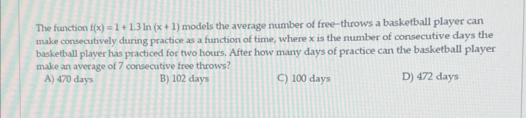 Solved The function f(x)=1+1.3ln(x+1) ﻿models the average | Chegg.com