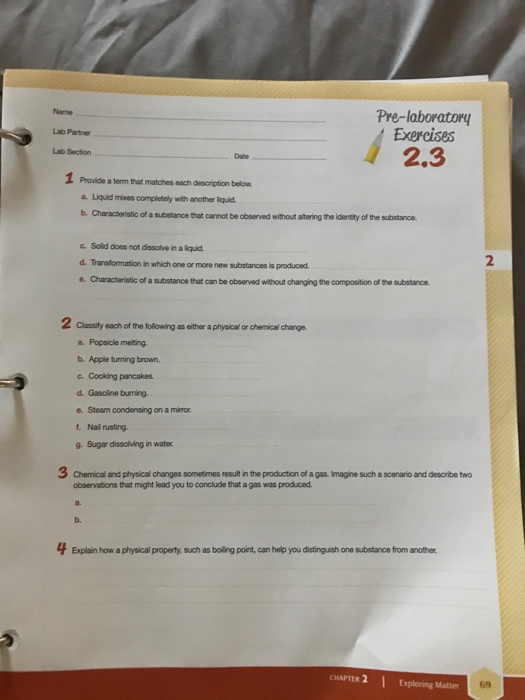 Solved Pre-laboratory Lab Partner Exercises Lab Section Date | Chegg.com