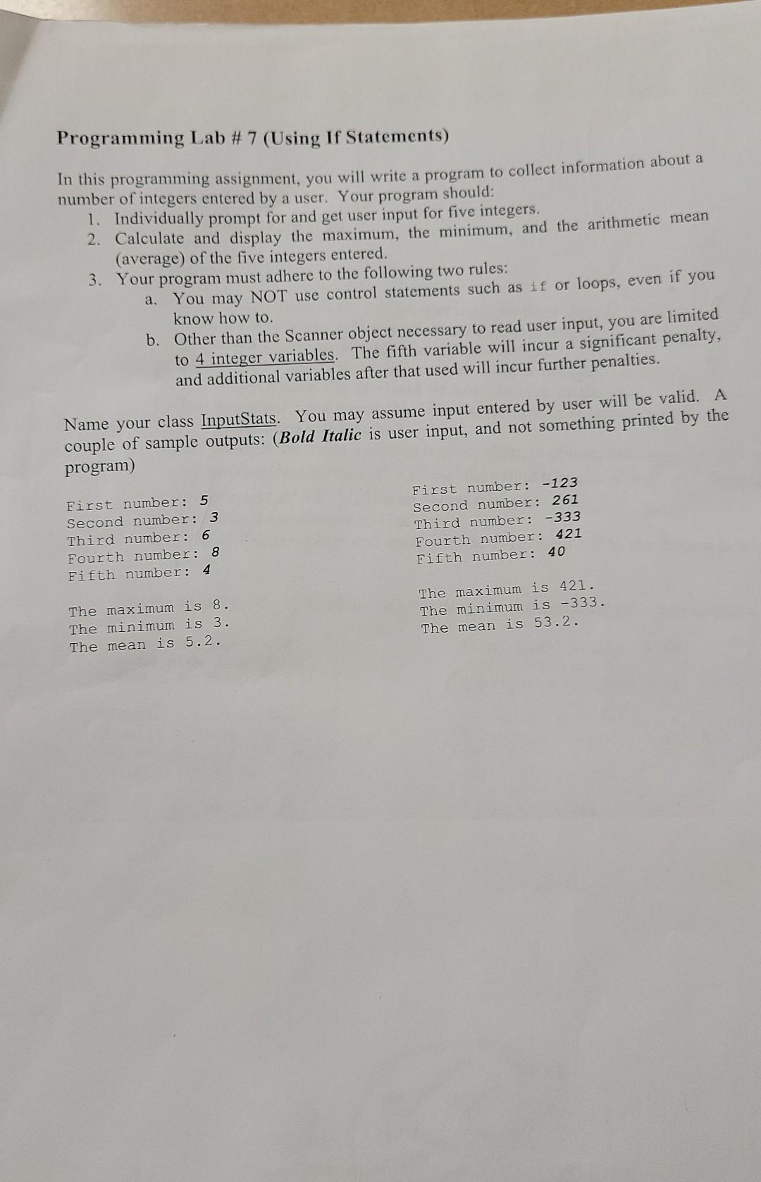 Solved Programming Lab # 7 (Using If Statements) In this | Chegg.com