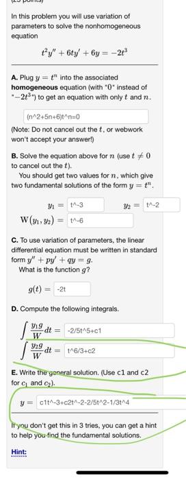 Solved In this problem you will use variation of parameters | Chegg.com