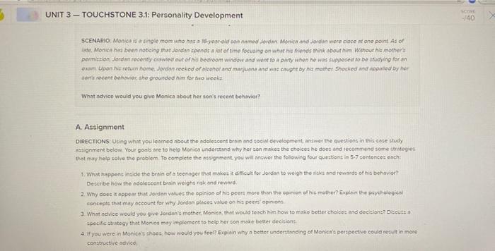 Solved UNIT 3 - TOUCHSTONE 3.1: Personality Development -740 | Chegg.com