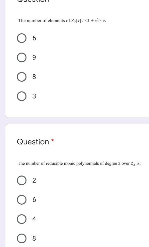 Solved The number of elements of Z3[x] / is 6 9 8 O 3 | Chegg.com