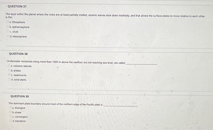 Solved QUESTION 37 The layer within the planet where the | Chegg.com
