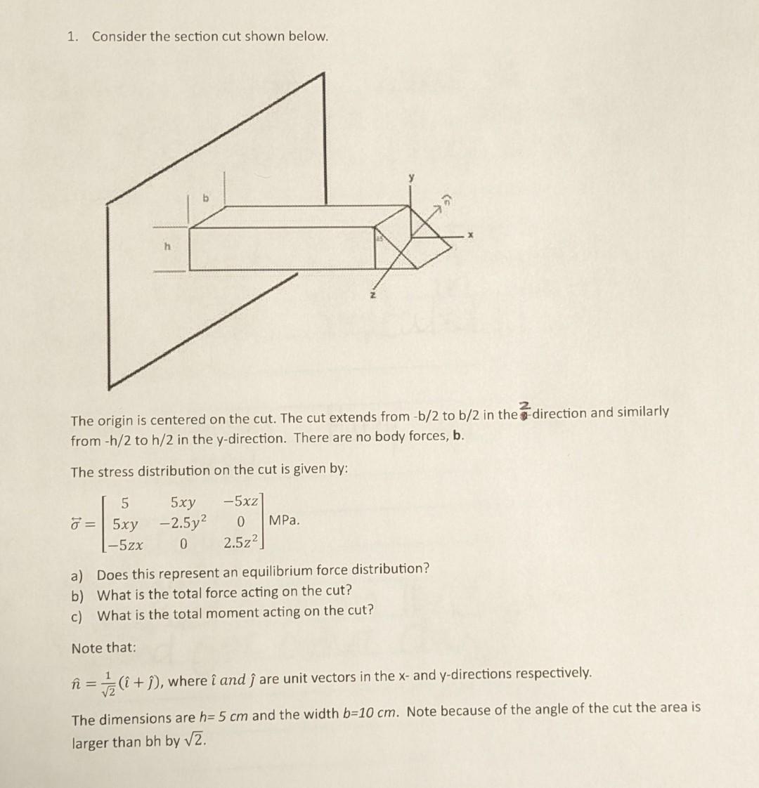 Solved 1. Consider the section cut shown below. The origin | Chegg.com