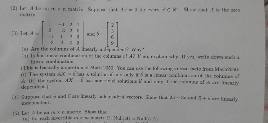 Solved And 1 2 2 Let A Be An Mxn Matrix Suppose That Az