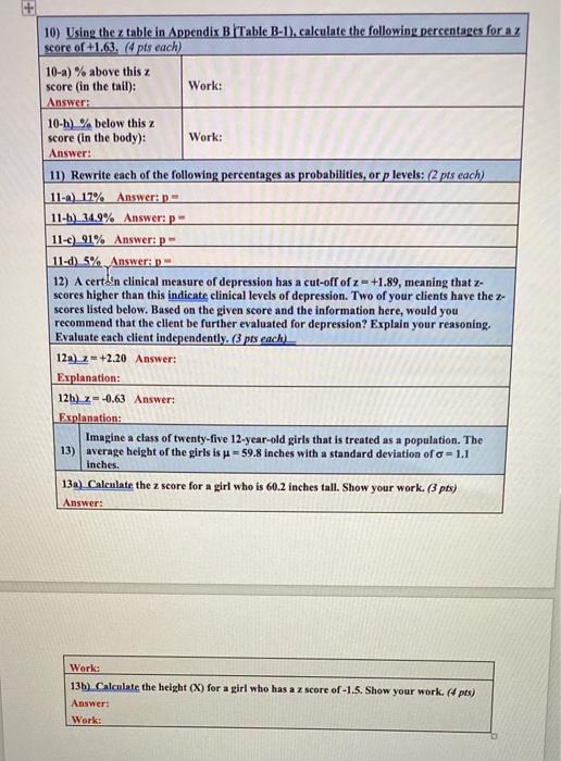 Solved 10) Using The Z Table In Appendix B Table B-1), | Chegg.com