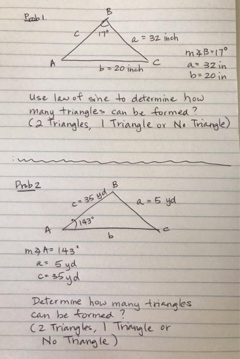 Solved B Probl. с A = 32 Inch Mx B-17° A= 32 In. A с C B=20 | Chegg.com